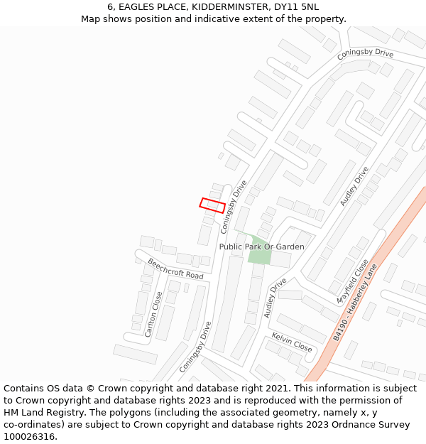 6, EAGLES PLACE, KIDDERMINSTER, DY11 5NL: Location map and indicative extent of plot