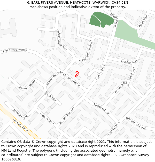 6, EARL RIVERS AVENUE, HEATHCOTE, WARWICK, CV34 6EN: Location map and indicative extent of plot