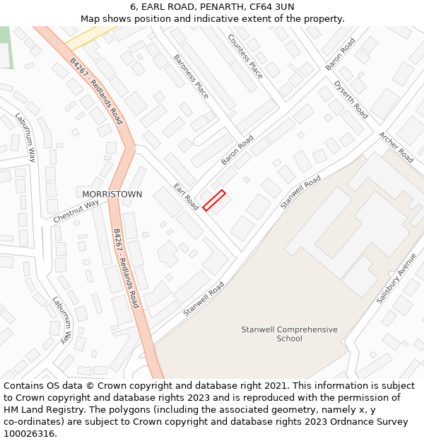 6, EARL ROAD, PENARTH, CF64 3UN: Location map and indicative extent of plot