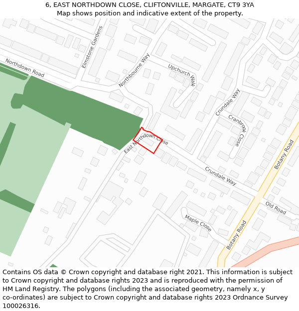 6, EAST NORTHDOWN CLOSE, CLIFTONVILLE, MARGATE, CT9 3YA: Location map and indicative extent of plot