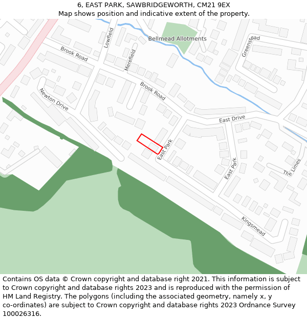 6, EAST PARK, SAWBRIDGEWORTH, CM21 9EX: Location map and indicative extent of plot