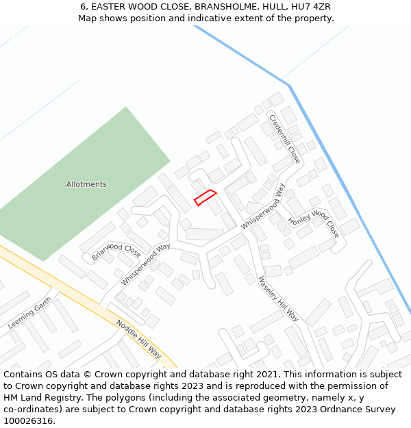 6, EASTER WOOD CLOSE, BRANSHOLME, HULL, HU7 4ZR: Location map and indicative extent of plot