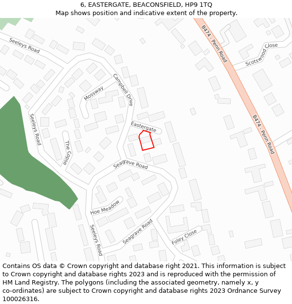 6, EASTERGATE, BEACONSFIELD, HP9 1TQ: Location map and indicative extent of plot