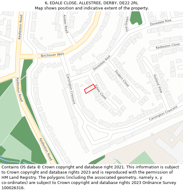 6, EDALE CLOSE, ALLESTREE, DERBY, DE22 2RL: Location map and indicative extent of plot