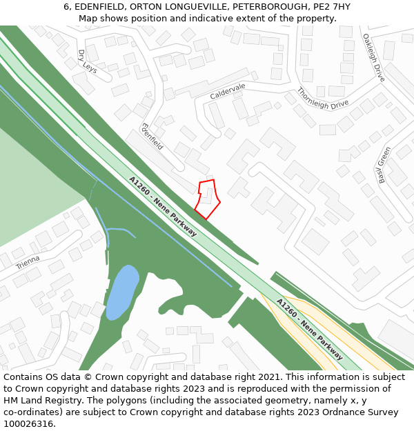 6, EDENFIELD, ORTON LONGUEVILLE, PETERBOROUGH, PE2 7HY: Location map and indicative extent of plot