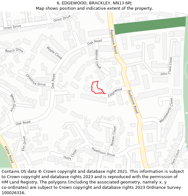 6, EDGEWOOD, BRACKLEY, NN13 6PJ: Location map and indicative extent of plot