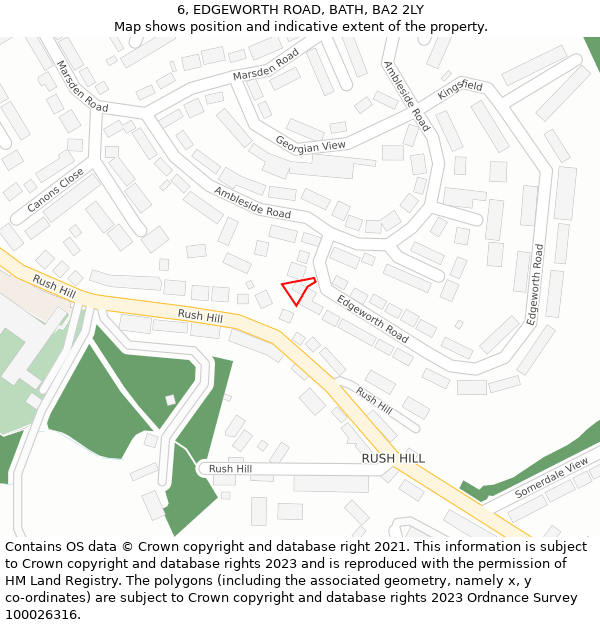 6, EDGEWORTH ROAD, BATH, BA2 2LY: Location map and indicative extent of plot