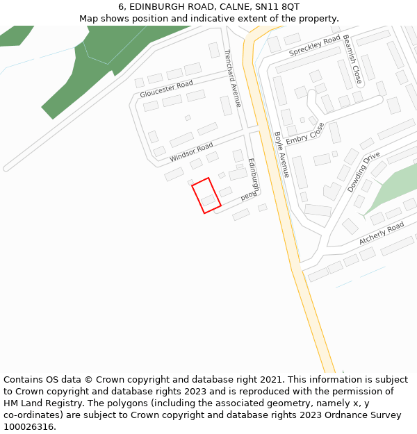 6, EDINBURGH ROAD, CALNE, SN11 8QT: Location map and indicative extent of plot