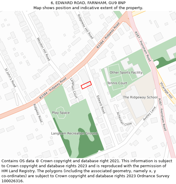 6, EDWARD ROAD, FARNHAM, GU9 8NP: Location map and indicative extent of plot
