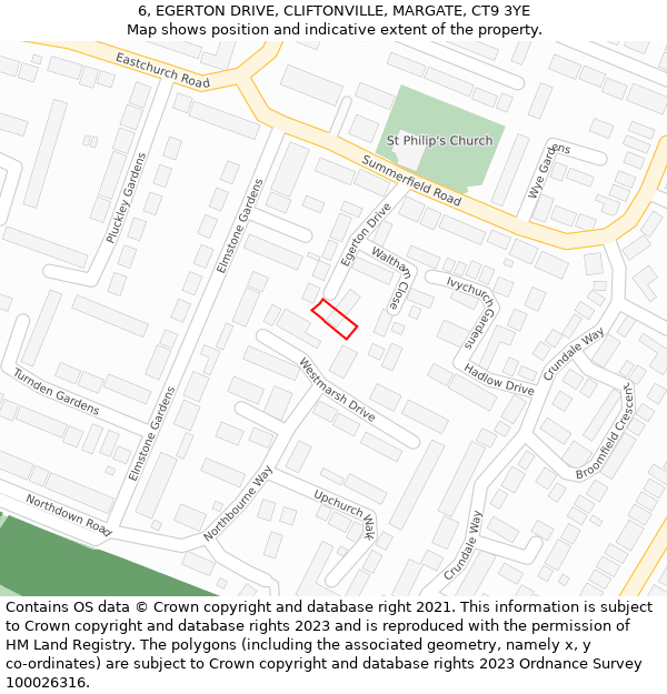 6, EGERTON DRIVE, CLIFTONVILLE, MARGATE, CT9 3YE: Location map and indicative extent of plot