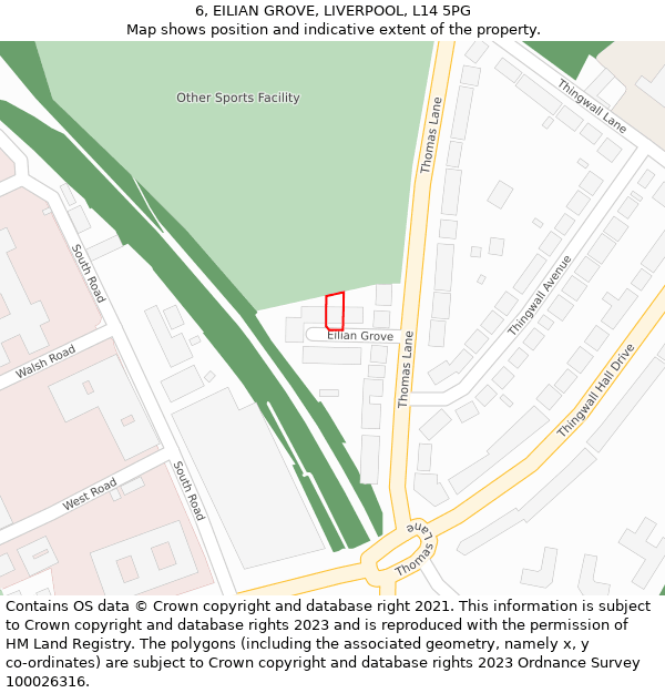 6, EILIAN GROVE, LIVERPOOL, L14 5PG: Location map and indicative extent of plot