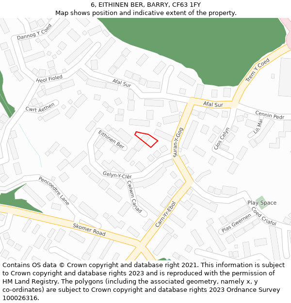 6, EITHINEN BER, BARRY, CF63 1FY: Location map and indicative extent of plot