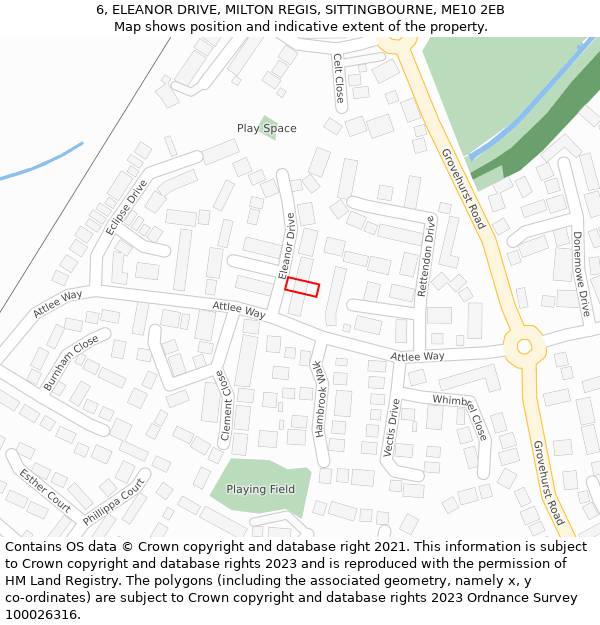 6, ELEANOR DRIVE, MILTON REGIS, SITTINGBOURNE, ME10 2EB: Location map and indicative extent of plot