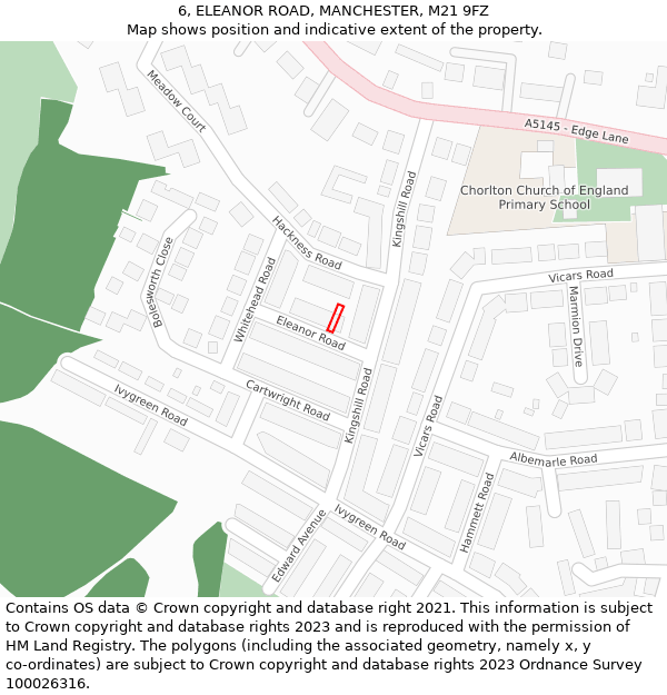 6, ELEANOR ROAD, MANCHESTER, M21 9FZ: Location map and indicative extent of plot