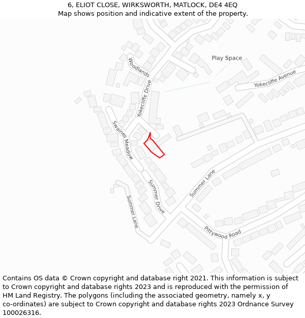 6, ELIOT CLOSE, WIRKSWORTH, MATLOCK, DE4 4EQ: Location map and indicative extent of plot