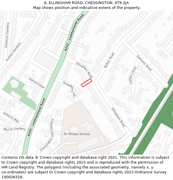 6, ELLINGHAM ROAD, CHESSINGTON, KT9 2JA: Location map and indicative extent of plot