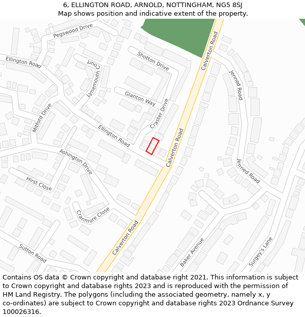 6, ELLINGTON ROAD, ARNOLD, NOTTINGHAM, NG5 8SJ: Location map and indicative extent of plot