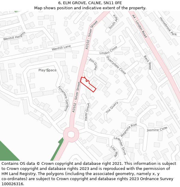 6, ELM GROVE, CALNE, SN11 0FE: Location map and indicative extent of plot