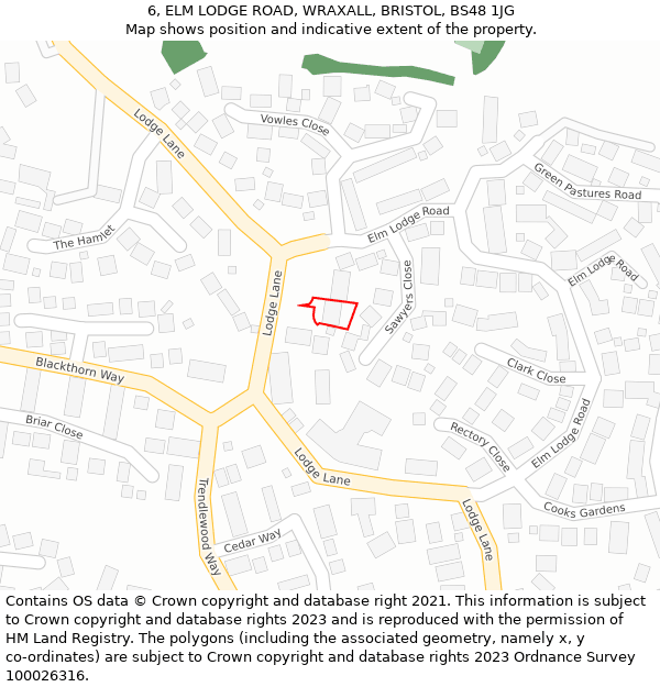 6, ELM LODGE ROAD, WRAXALL, BRISTOL, BS48 1JG: Location map and indicative extent of plot
