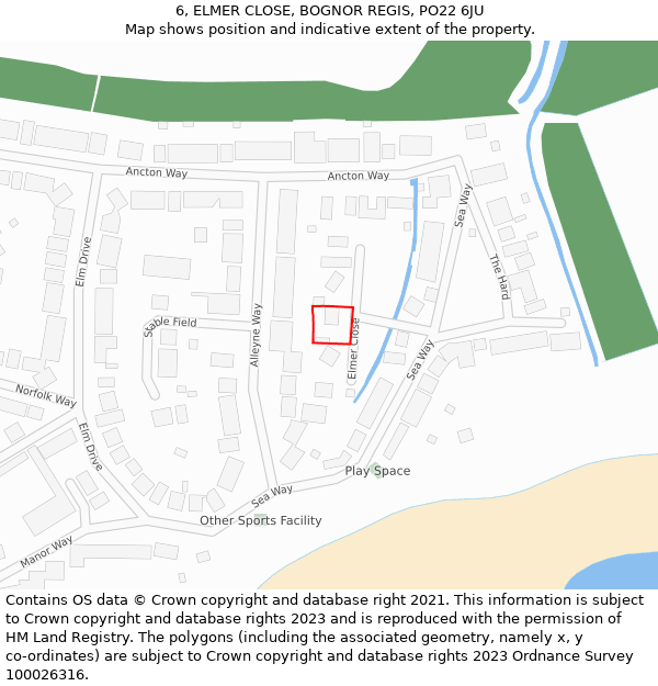 6, ELMER CLOSE, BOGNOR REGIS, PO22 6JU: Location map and indicative extent of plot