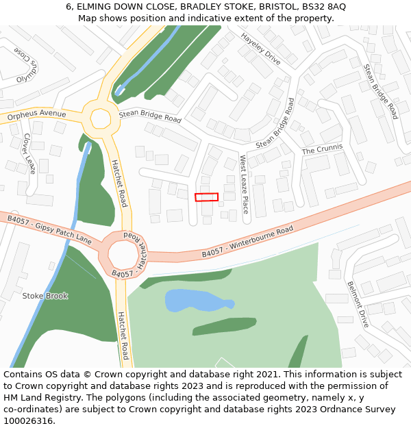 6, ELMING DOWN CLOSE, BRADLEY STOKE, BRISTOL, BS32 8AQ: Location map and indicative extent of plot