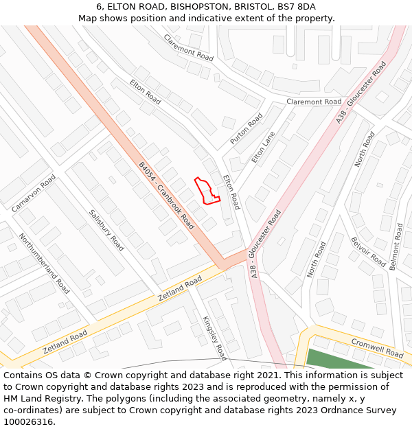 6, ELTON ROAD, BISHOPSTON, BRISTOL, BS7 8DA: Location map and indicative extent of plot