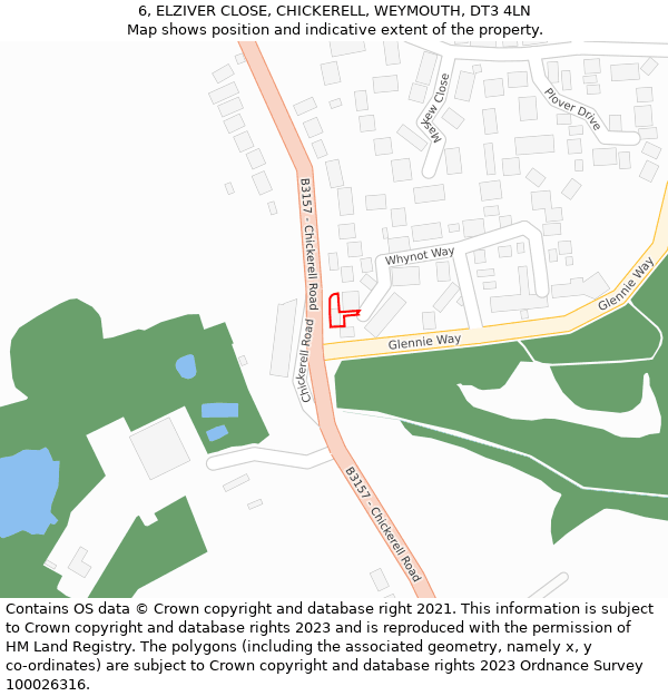 6, ELZIVER CLOSE, CHICKERELL, WEYMOUTH, DT3 4LN: Location map and indicative extent of plot