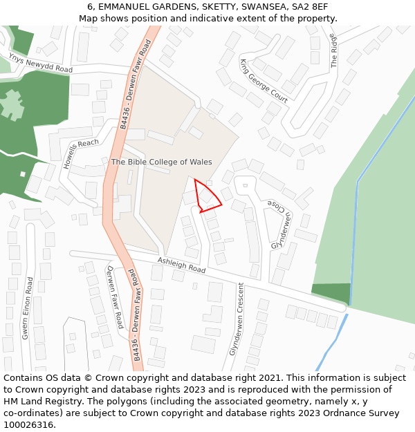 6, EMMANUEL GARDENS, SKETTY, SWANSEA, SA2 8EF: Location map and indicative extent of plot