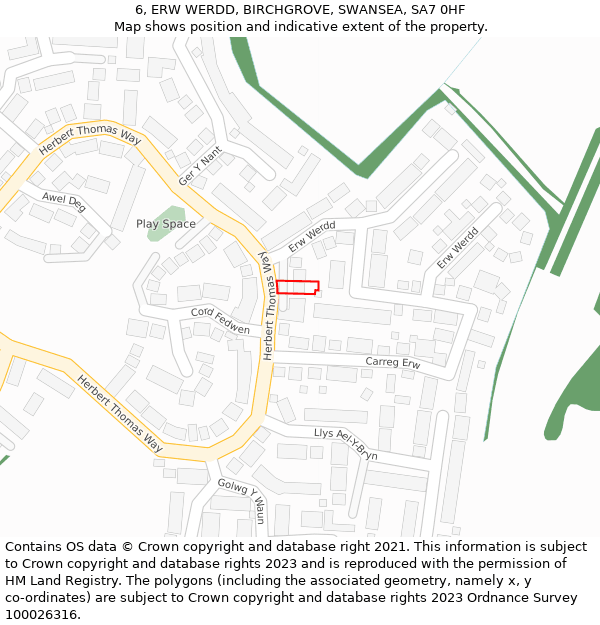 6, ERW WERDD, BIRCHGROVE, SWANSEA, SA7 0HF: Location map and indicative extent of plot