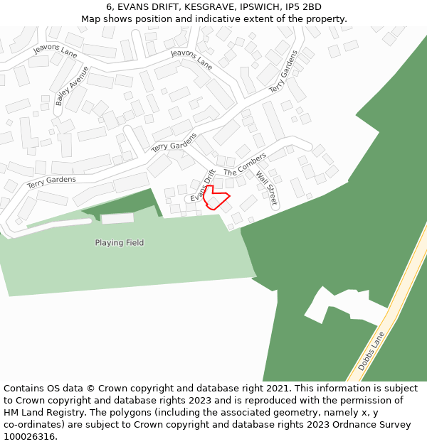 6, EVANS DRIFT, KESGRAVE, IPSWICH, IP5 2BD: Location map and indicative extent of plot