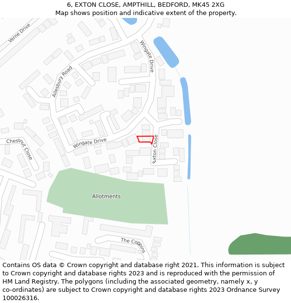 6, EXTON CLOSE, AMPTHILL, BEDFORD, MK45 2XG: Location map and indicative extent of plot