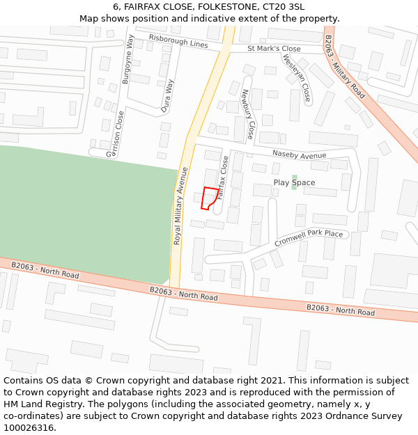 6, FAIRFAX CLOSE, FOLKESTONE, CT20 3SL: Location map and indicative extent of plot