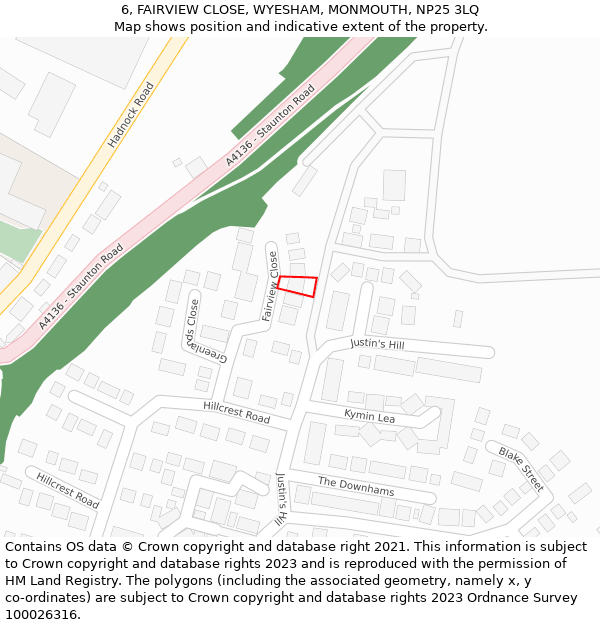 6, FAIRVIEW CLOSE, WYESHAM, MONMOUTH, NP25 3LQ: Location map and indicative extent of plot