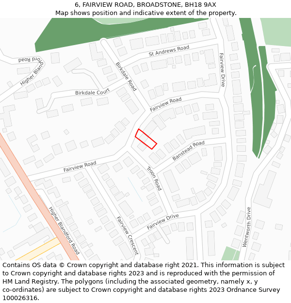 6, FAIRVIEW ROAD, BROADSTONE, BH18 9AX: Location map and indicative extent of plot
