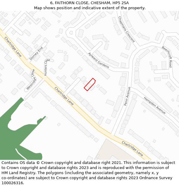 6, FAITHORN CLOSE, CHESHAM, HP5 2SA: Location map and indicative extent of plot