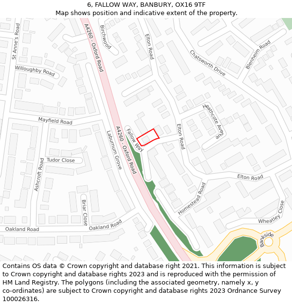 6, FALLOW WAY, BANBURY, OX16 9TF: Location map and indicative extent of plot