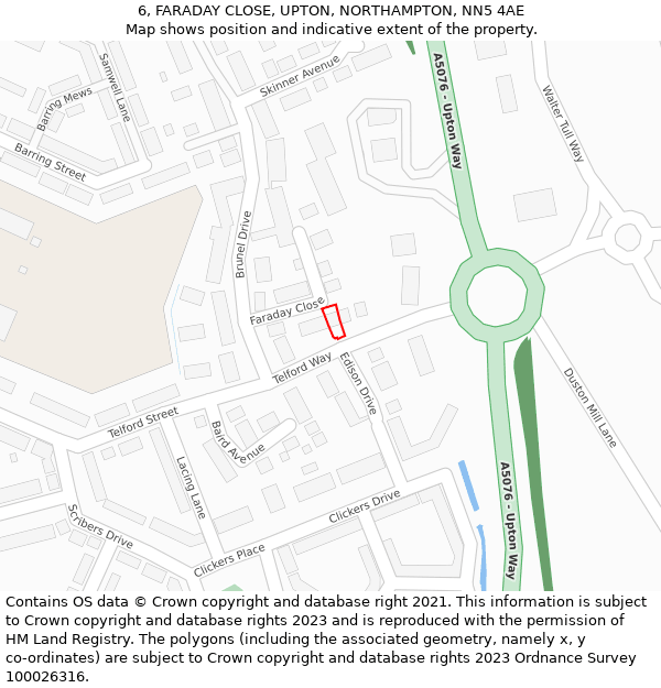 6, FARADAY CLOSE, UPTON, NORTHAMPTON, NN5 4AE: Location map and indicative extent of plot