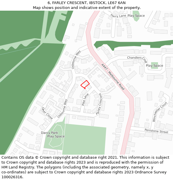 6, FARLEY CRESCENT, IBSTOCK, LE67 6AN: Location map and indicative extent of plot