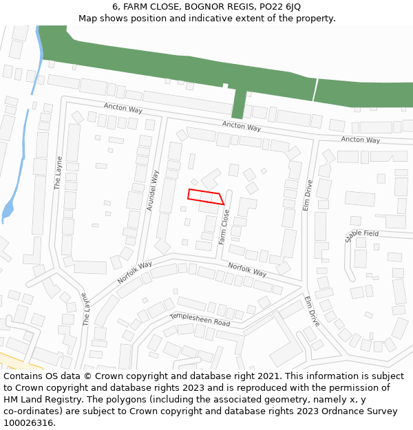 6, FARM CLOSE, BOGNOR REGIS, PO22 6JQ: Location map and indicative extent of plot