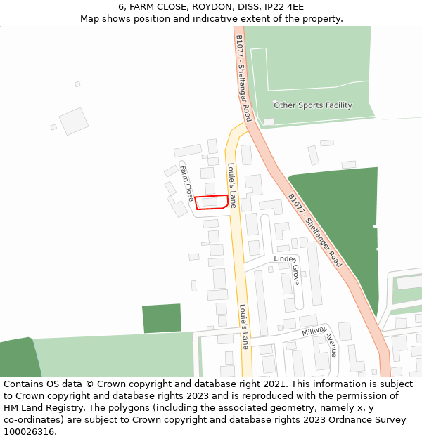 6, FARM CLOSE, ROYDON, DISS, IP22 4EE: Location map and indicative extent of plot