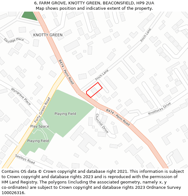 6, FARM GROVE, KNOTTY GREEN, BEACONSFIELD, HP9 2UA: Location map and indicative extent of plot