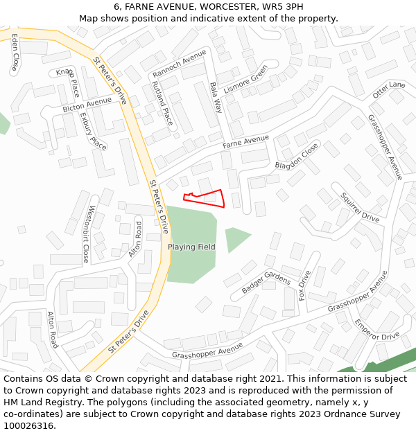 6, FARNE AVENUE, WORCESTER, WR5 3PH: Location map and indicative extent of plot