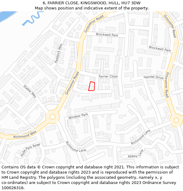 6, FARRIER CLOSE, KINGSWOOD, HULL, HU7 3DW: Location map and indicative extent of plot