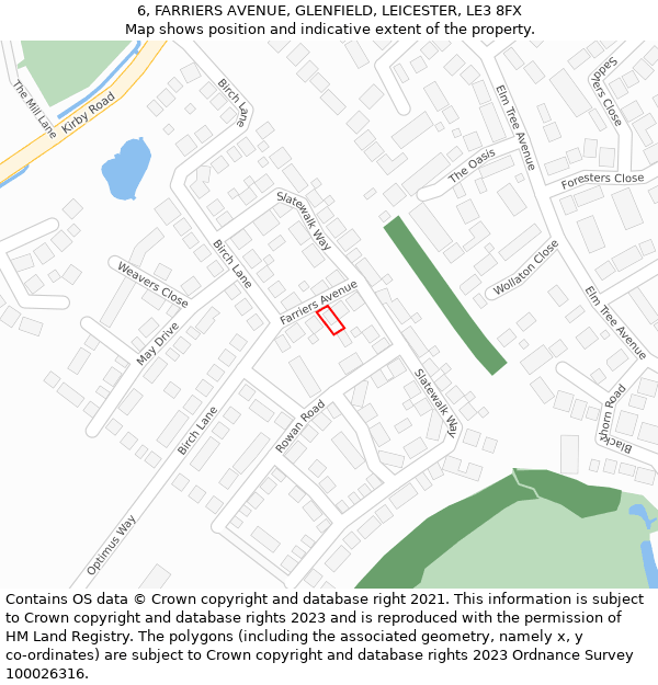 6, FARRIERS AVENUE, GLENFIELD, LEICESTER, LE3 8FX: Location map and indicative extent of plot