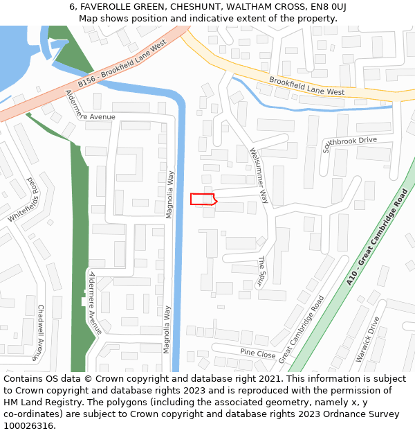 6, FAVEROLLE GREEN, CHESHUNT, WALTHAM CROSS, EN8 0UJ: Location map and indicative extent of plot