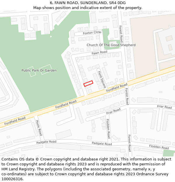 6, FAWN ROAD, SUNDERLAND, SR4 0DG: Location map and indicative extent of plot