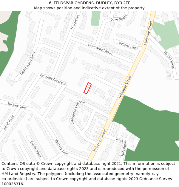 6, FELDSPAR GARDENS, DUDLEY, DY3 2EE: Location map and indicative extent of plot