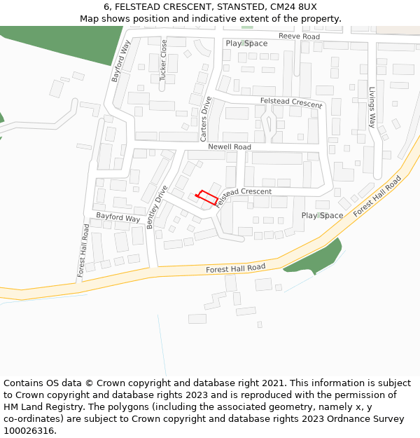 6, FELSTEAD CRESCENT, STANSTED, CM24 8UX: Location map and indicative extent of plot