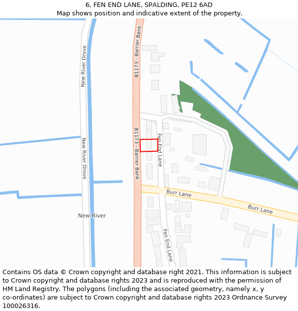 6, FEN END LANE, SPALDING, PE12 6AD: Location map and indicative extent of plot