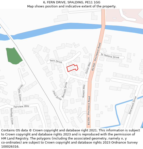 6, FERN DRIVE, SPALDING, PE11 1GG: Location map and indicative extent of plot